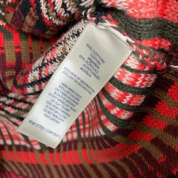 Rafaella Cardigan Red Black Faux Leather Trim Open Front - Picture 7 of 10